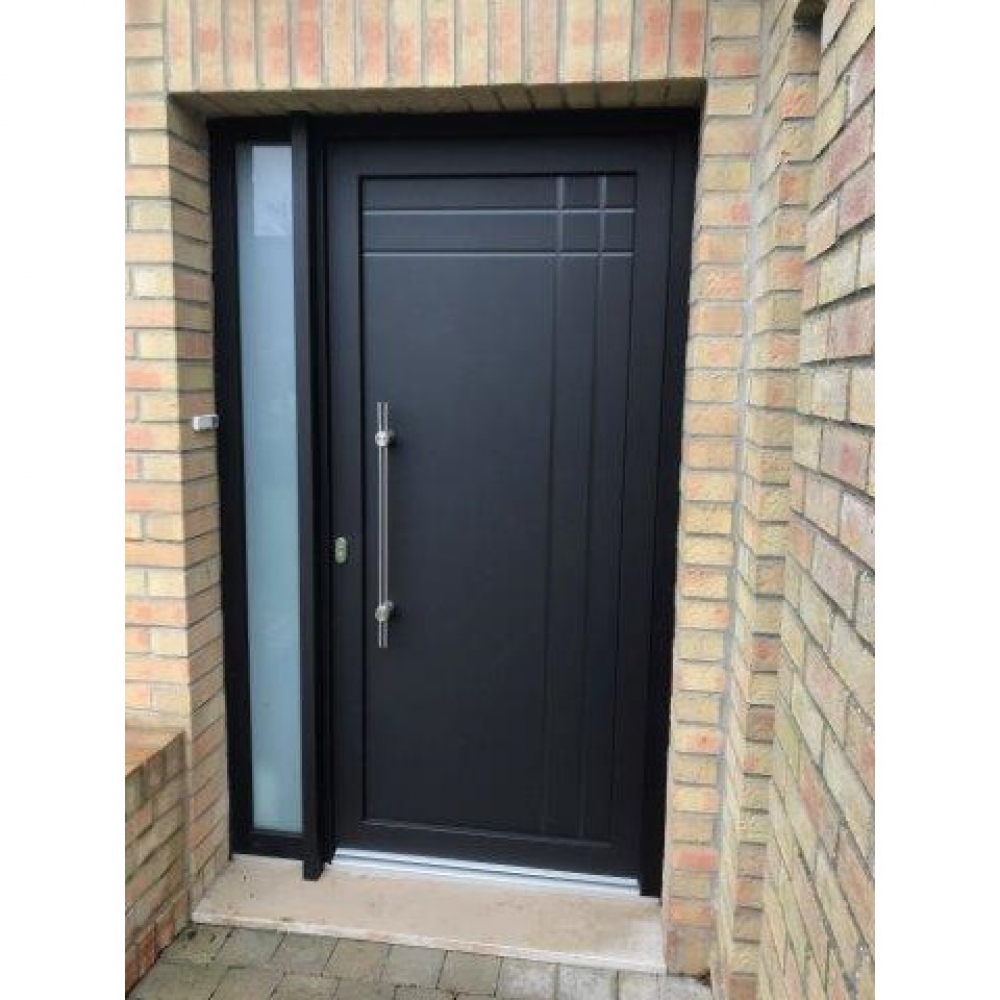 Porte PVC gris noir, panneau Isis